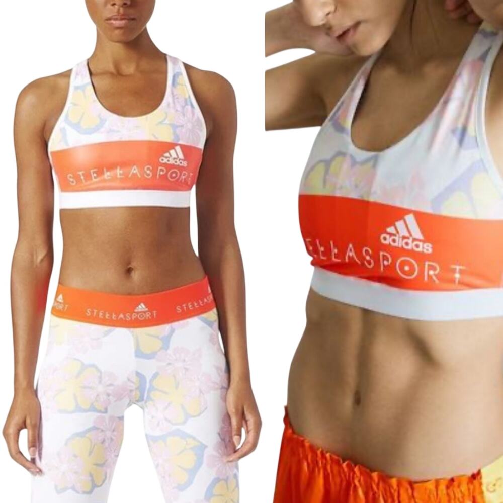 Adidas X Stella McCartney Stellasport Sports Bra Graphic Floral Beige Coral S